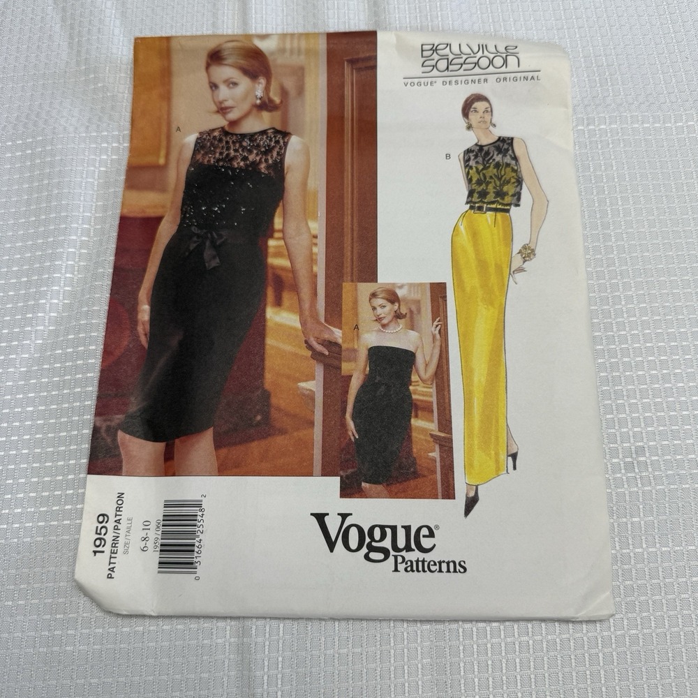 Vogue Bellville Sassoon Vintage 1997 Pattern 1959 Evening Dress Womens 6 8 10